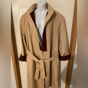 Vintage Etienne Aigner Reversible Trench Coat Tan Khaki Burgundy Belted 14